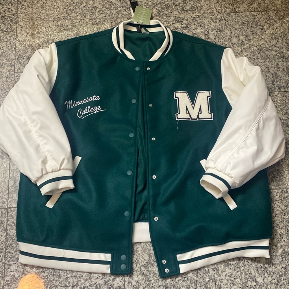 H&M Minnesota College Baseball/Varsity/Bomber jacket Forest Green Mens XL fits L